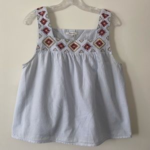 Madewell Embroidered Island Tank Top in Stripe, Size Large